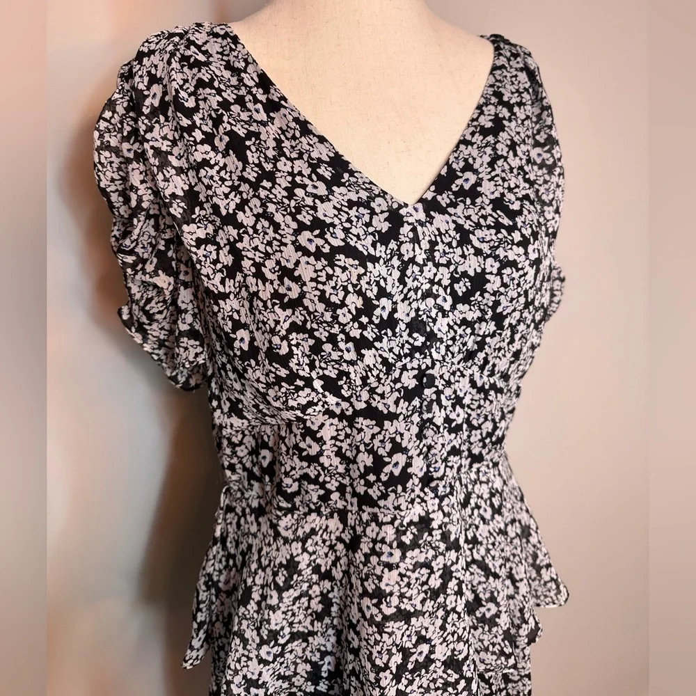 Sz 10 Karl Lagerfeld Paris floral midi Chiffon Ruffled Fit & Flare Dress - Picture 3 of 11